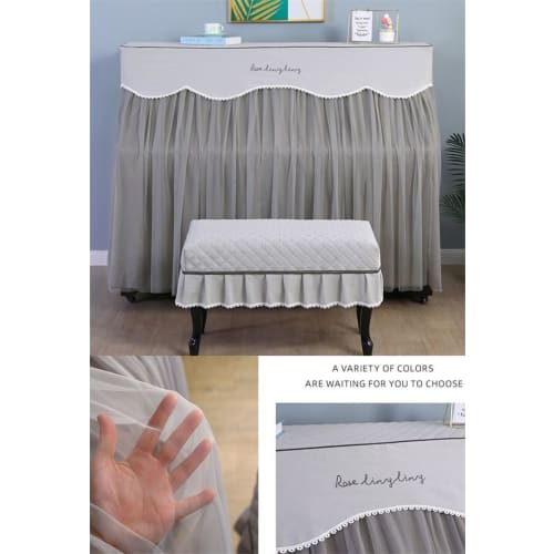 Full-coverage upright piano cover with a stylish lace pattern, soft and thick, with ruffled details, light-blocking dust cover, and a classic Nordic d