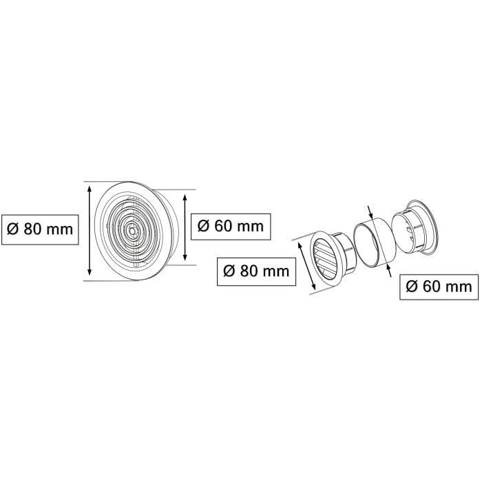 Grille D'aération - KOTARBAU - Rond - Argent Satin - Diamètre 60 Mm - Moustiquaire