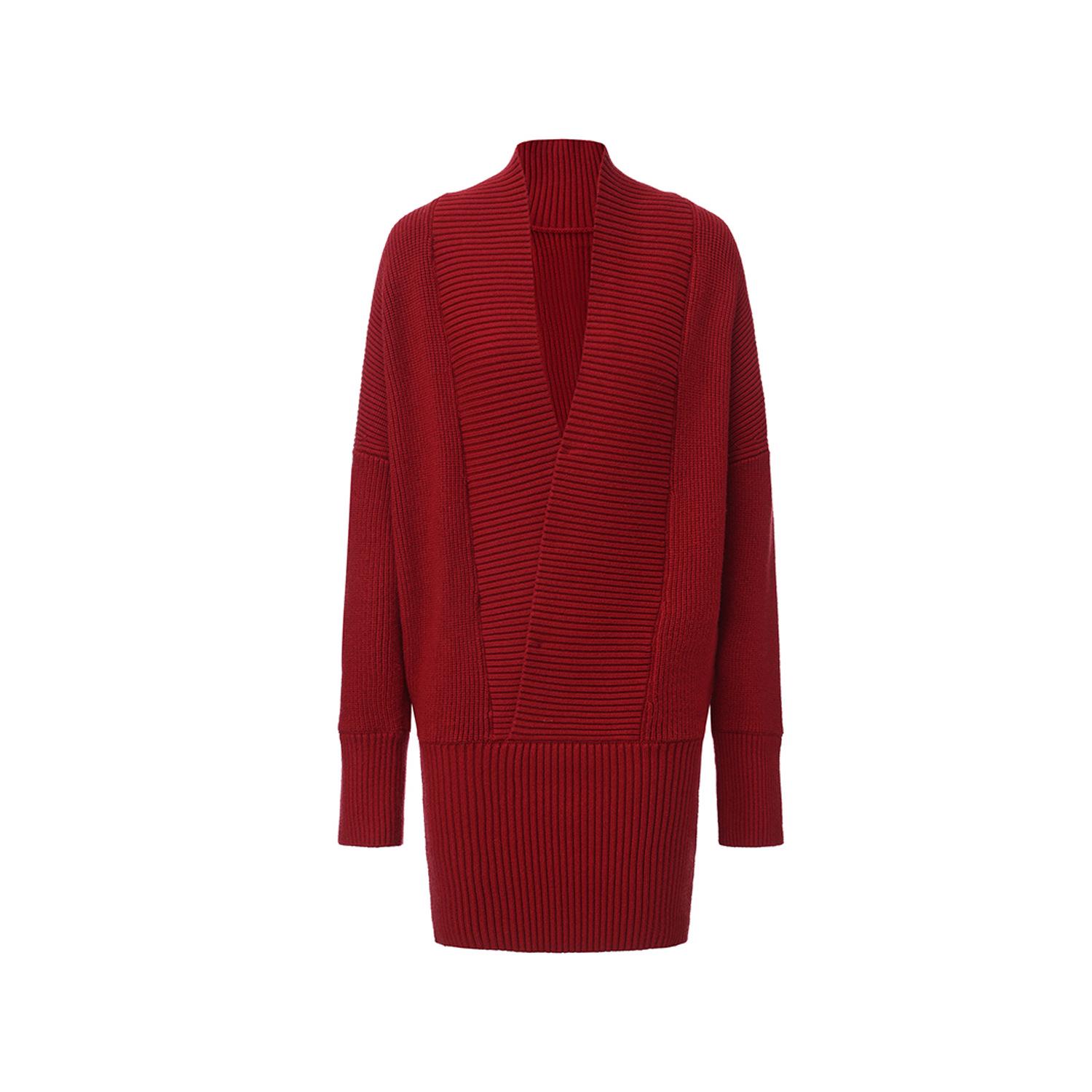 In-Stock Slimming V-Neck Knit Dress for Autumn/Winter: Hip-Hugging Wool Base Layer Medium красный