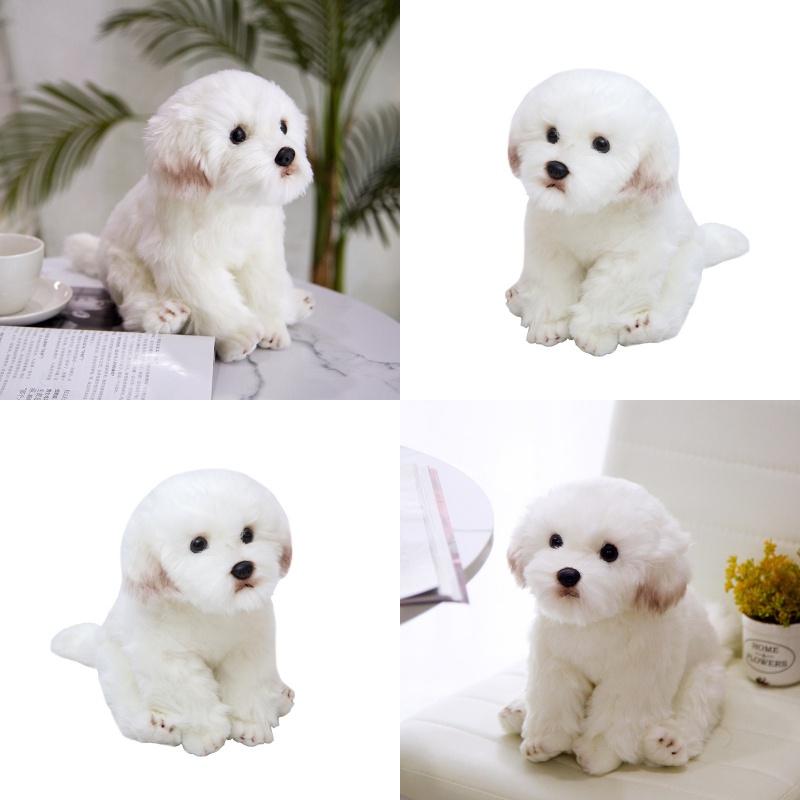 Adorable White Maltese Plush Toy, Fiber Filled, Long Haired Stuffed Animal, 33x24x16cm/38x26x21cm