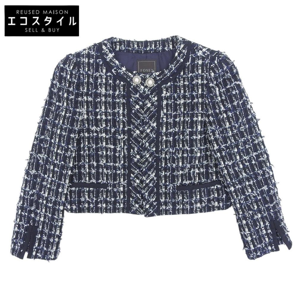 FOXEY Petit Triomphe Tweed Jacket Women's Navy 38 39873 Jacket 38 NavyUsed