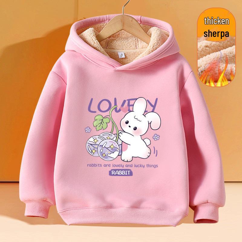 Girls' Plus Velvet Lambswool Hooded Sweatshirt - Warm, Thickened Pullover for Spring 2026 Trend