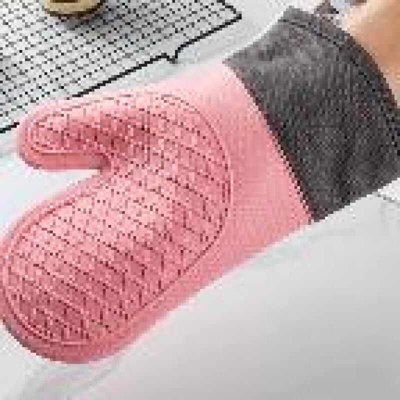 Silicone Kitchen Oven Gloves 2-Piece Heat Resistant Pot Gloves (WFHNGD0) Beige Gray 2p