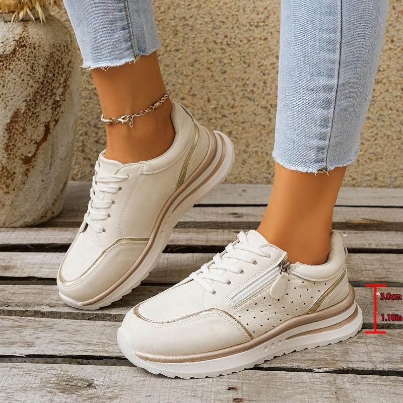 New Women's Sports Shoes with Side Zippers, Large-sized Thick-soled Low-top Casual Shoes