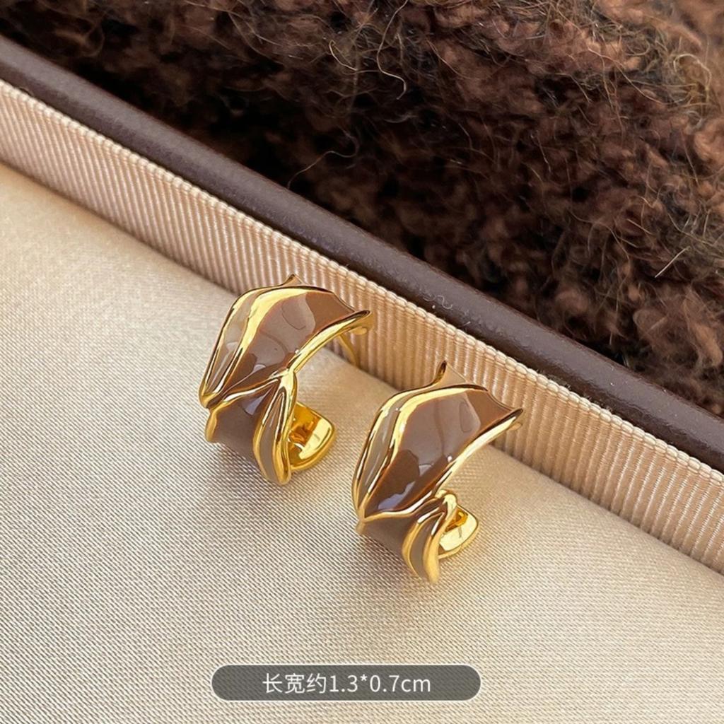 C-shaped Irregular Drip Glaze Earrings For Women, Design, High-end Stud Earrings With A Of Luxury.