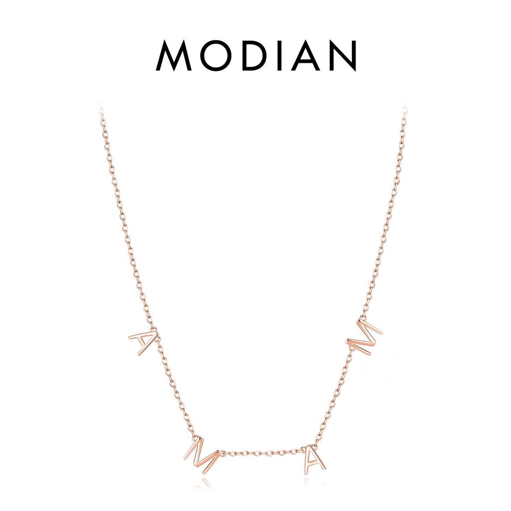 MODIAN Halskette mit MAMA-Anhänger, 925er Sterlingsilber, klassischer Stil, schlicht, glänzende Halskette in Roségold für Damen, edler Schmuck, Geschenk