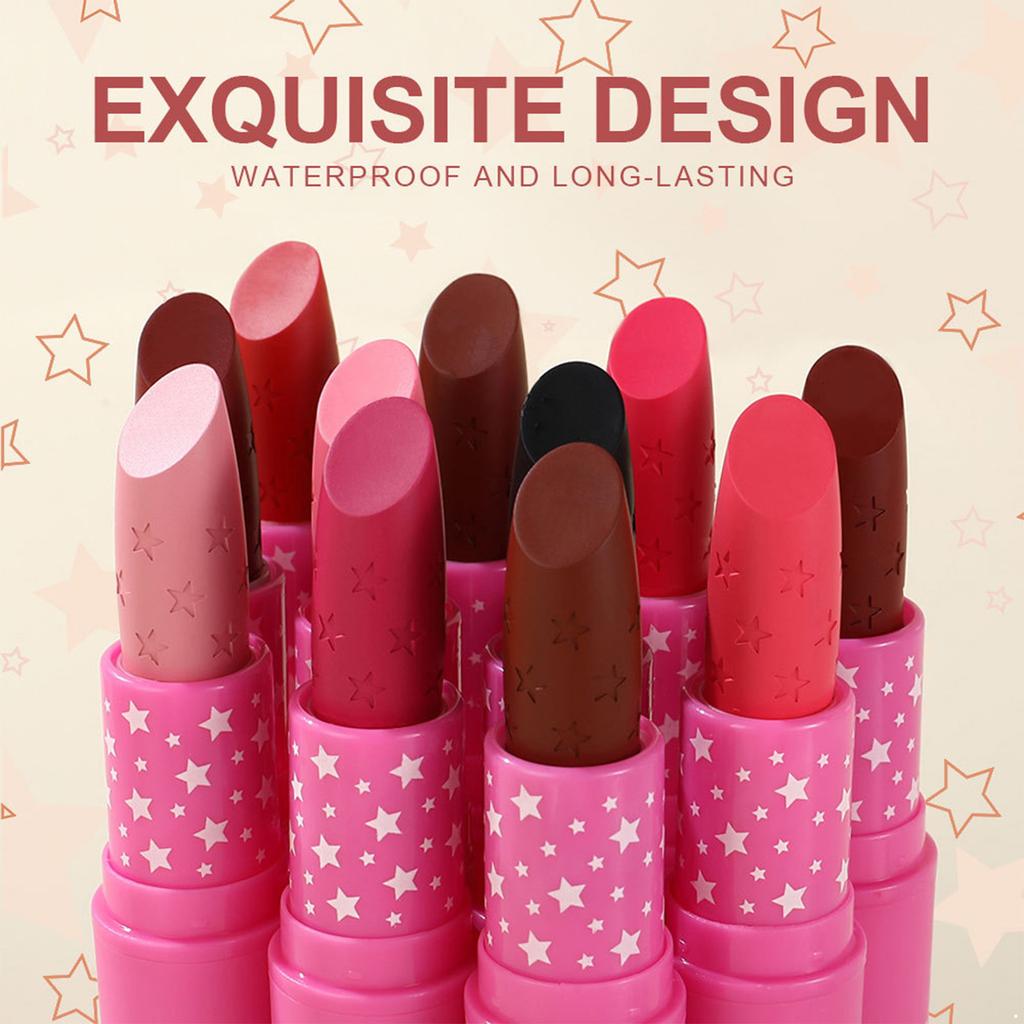 Samtiges Mattes Lippenstift für Damen, Wasserfest Langanhaltend Nichtklebend, Reichhaltiges Pigment Sternenmuster, Perfekt für den täglichen Gebrauch, Feiertagsveranstaltungen