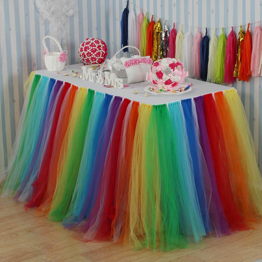 80*100CM Small Tutu Tulle Dessert Table Skirts,Fluffy Ruffle Tutu Table Skirts for Princess Girls Birthday Party Table Decor
