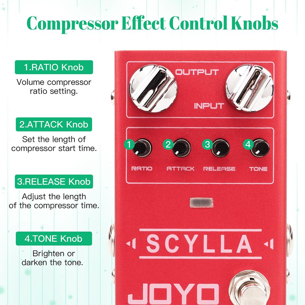 JOYO R-27 SCYLLA Bass Compressor Pedal High Dynamic Control Range Studio-grade Bass/Guitar Pedal with ATTACK/RELEASE/RATIO Knobs