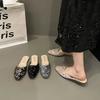 Fashion Shoes Woman 2025 Female Mule Cover Toe Slippers Flat Pantofle Luxury Slides Mules Soft New Designer Bling Fashion Cover Toe Fema