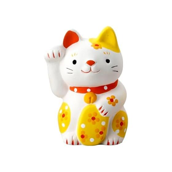 Craftsman House Lucky Cat/Flower Yellow Cute x Good Luck Made in Japan