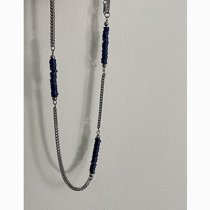 Klain Blue Spliced Titanium Steel Chain Necklace With Shell Accents For Men And Women