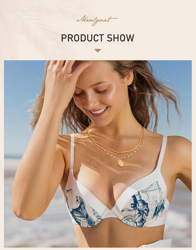 Double Layered Beads Chain Starfish Pendants Ocean Conch Pendant Necklace, Stainless Steel Summer Waterproof Jewelry