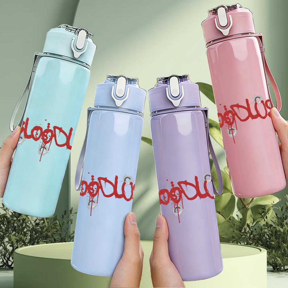 1PC Bloodscream red band text print 750ml colorful plastic sports water bottle leakproof pop up lid with straw for outdoor work home use