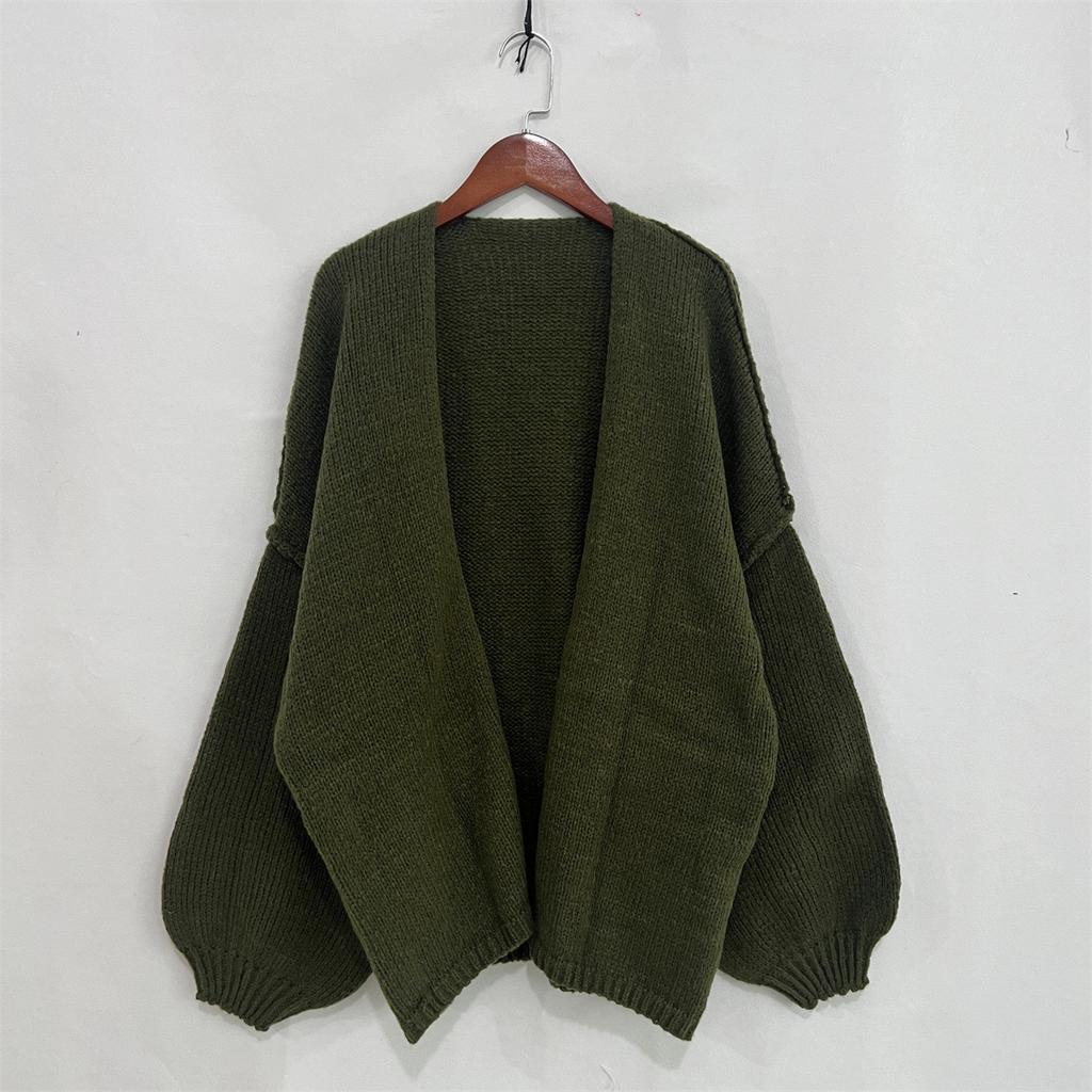 Autumn Winter New Casual Knitted Sweater Cardigan Jacket Loose Long Sleeve Solid Color Mid-length Sweater Women Cardigan Jacket