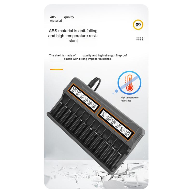 AB34-18650 Charger 12 Slots Aa.Aaa Nickel Metal Hydride/Lithium Battery Smart Universal Charger With Display US-Plug