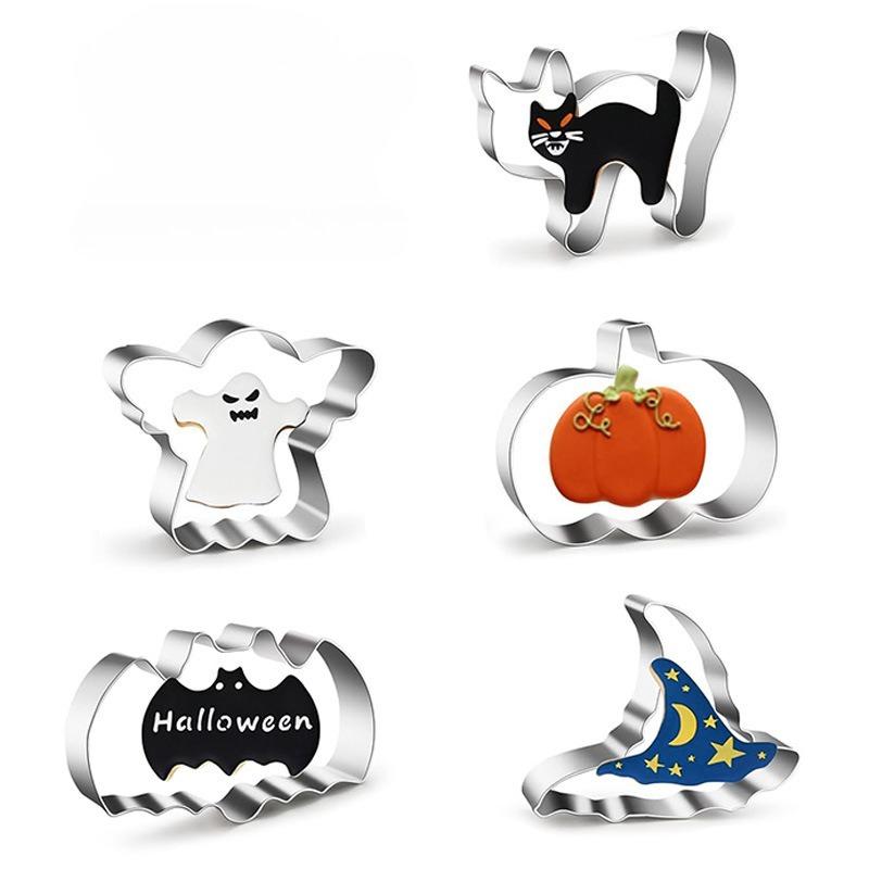 

Набор формочек для печенья из нержавеющей стали на Хэллоуин, мультяшные формы для печенья, летучая мышь, тыква, призрак, печенье, шоколад, кондитерские изделия, кухонный инструмент для выпечки