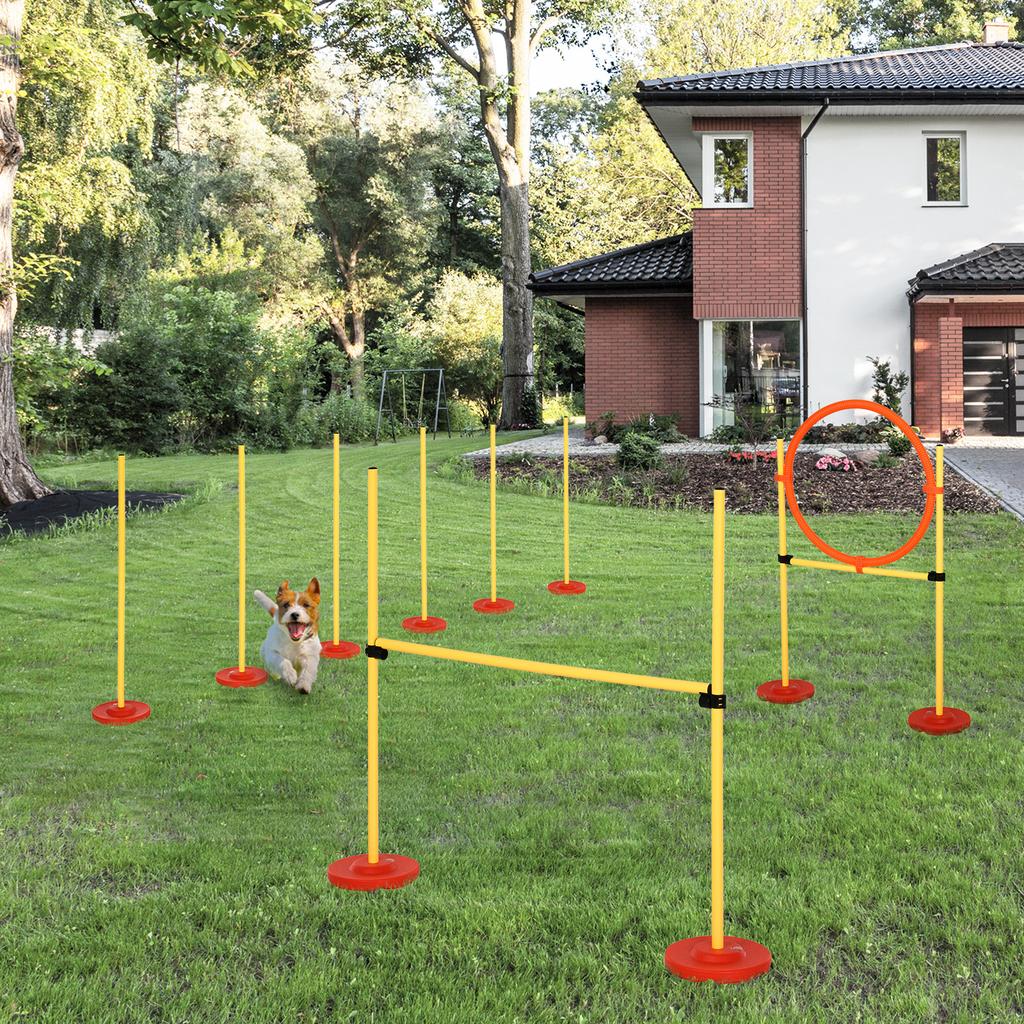 Dog Agility Equipment Training Portable Obstacle for Pet w/Adjustable Hurdles, Jumping Ring, Weave Poles