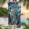 Night Owl Art Print Theme Quick Dry Beach Towel Custom Name Text Print Large Sand Resistant Towel Beach Vacation