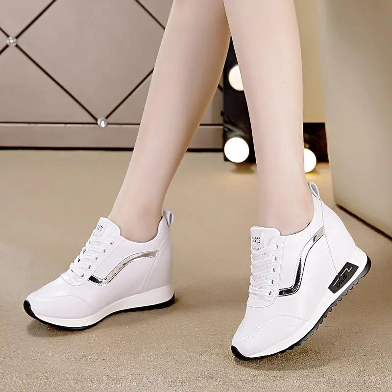 Microfiber Leather Women Casual Shoes 7cm Platform Wedge Women Fashion Sneakers Winter Autumn Air Mesh Women Summer Shoes