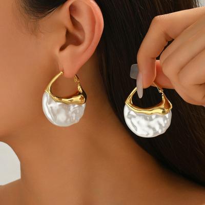 1 Pair Women Earrings Imitation Pearls Inlaid Drop Earrings with Ear Loop Daily Wear