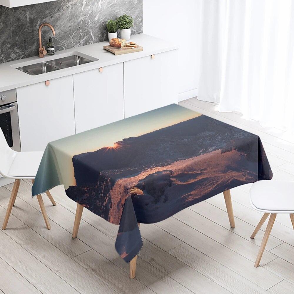 Sunrise Sunset Scenery Tablecloth Restaurant Table Decoration Stain Resistant Waterproof Rectangular  Home