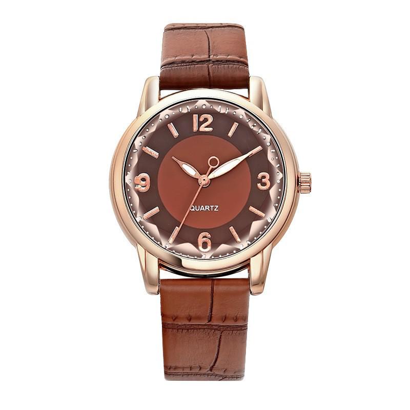 Women's Crocodile Pattern Leather Quartz Watch with Inner Shadow Numerals