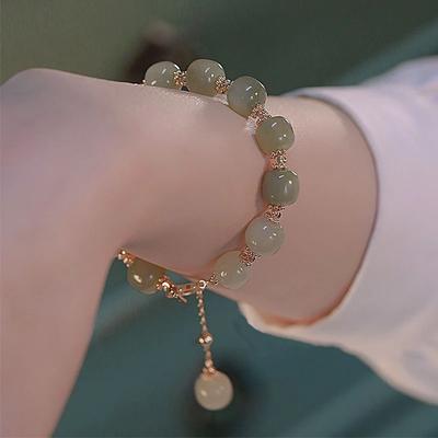 Fashionable Green Imitation Jade Beaded Bracelet For Women Elegant Sweet Wrist Chain Court Style Banquet Daily Jewelry Matching