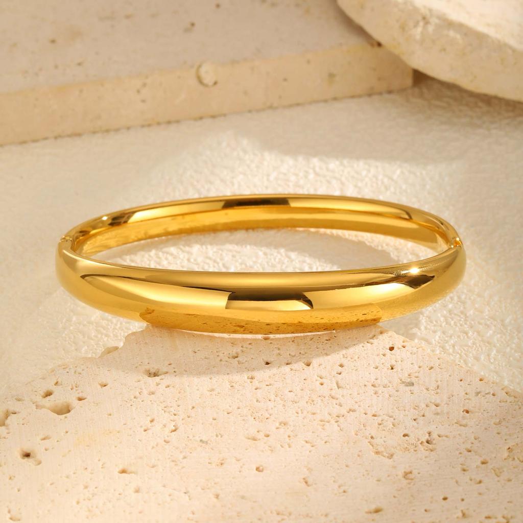 High Quality Oval Openable Bangle Bracelet for Women,18K Gold Plated Stainless Steel Smooth Bracelets,Trendy Jewelry Gifts