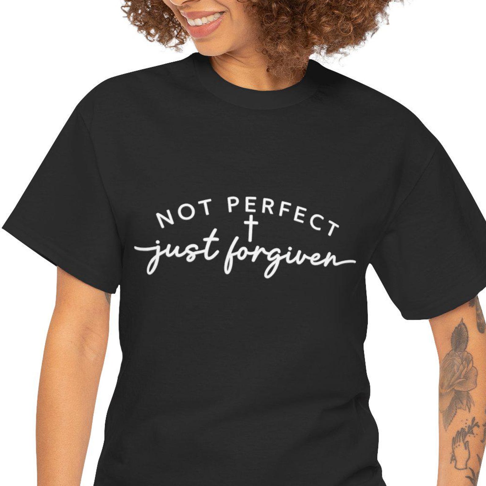 Minimalist Christian T-Shirt | Not Quite Flawless Just Forgiven Graphic Tee 2XL