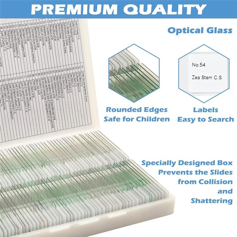 A84E-200 Packs Microscope Slides, 100 Plants & 100 Animal Tissues Includes Labels And Case For Biological Science Education