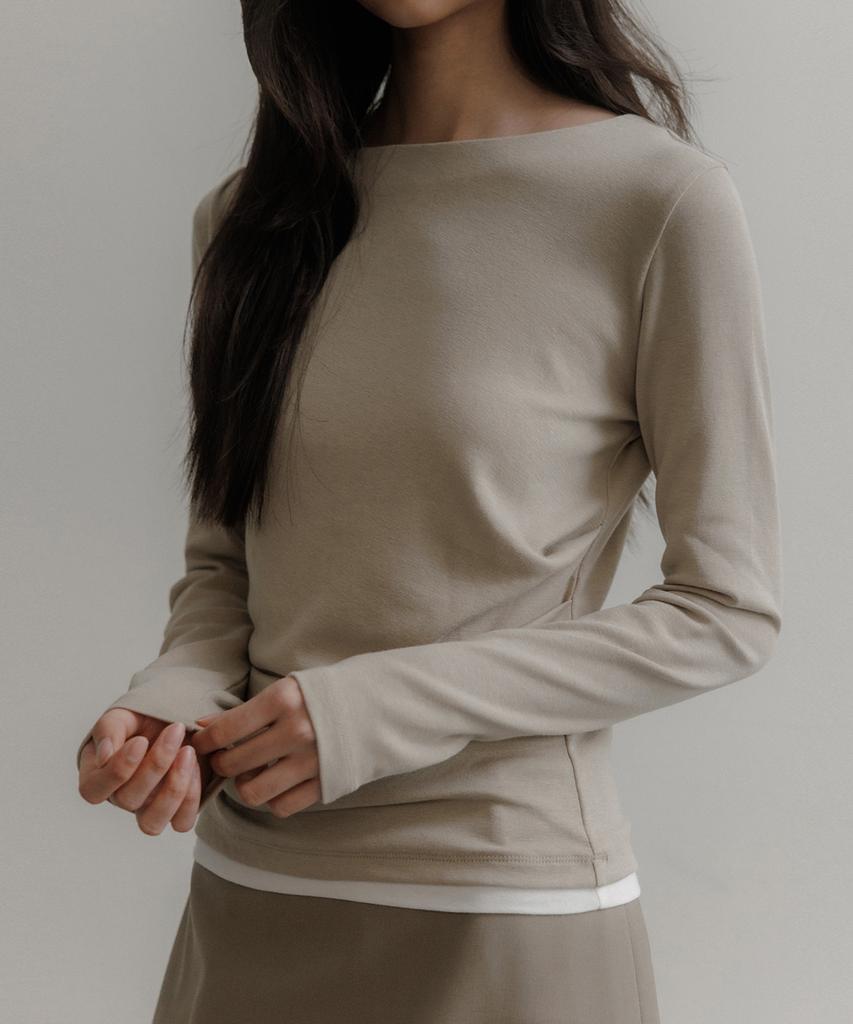 Oeoseoul Layered Tuck T-Shirt [Beige]