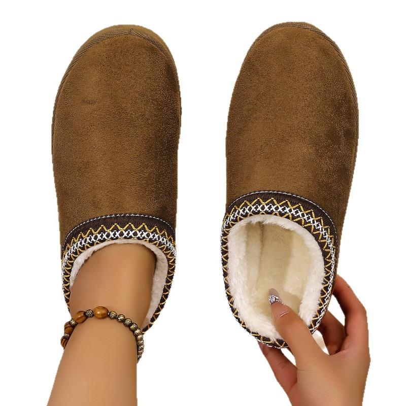 Schneestiefel Damen Herbst und Winter Neuer Stil Fleece Dicksohlige Halbkordelzug Baumwollschuhe