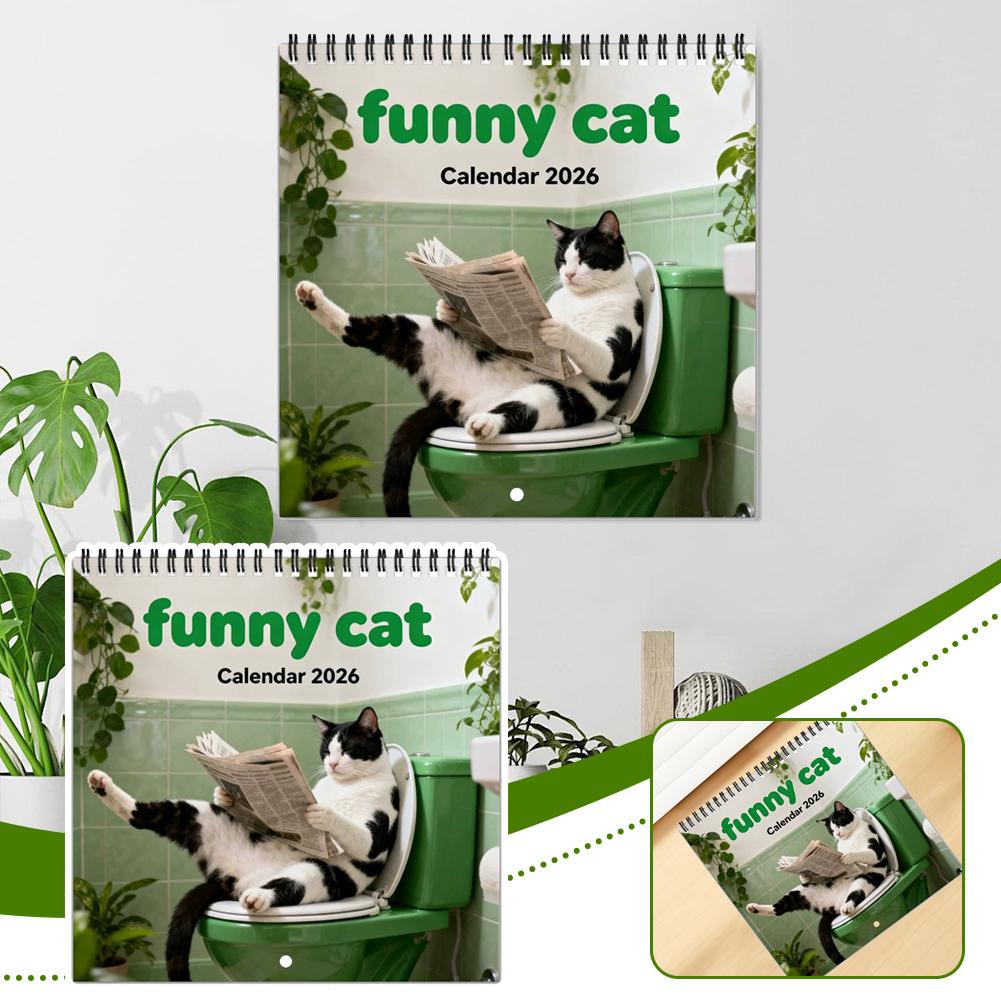 2026 Cat Fun Wall Calendar Green Paper Edition Bright and Non Fading Home Decoration Christmas Gift