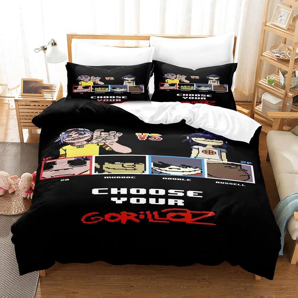 Musikband Gorillaz Bettwäscheset Anime Bettbezüge Doppelbett Einzelbett Bettwäsche Steppdeckenbezug Cartoon Kinderbettset für Zuhause