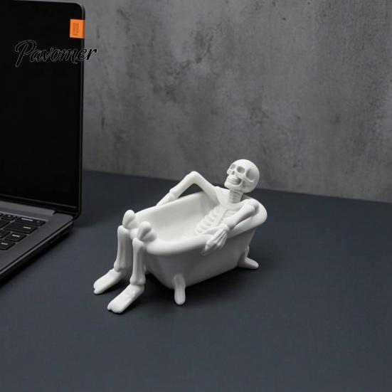 3D Printed Bone Ornament Realistic Bathtub Skeleton Statue, Funny Scary Prank Toy for Desk Haunted Trick Toys House Decor, Spooky Mini Skull