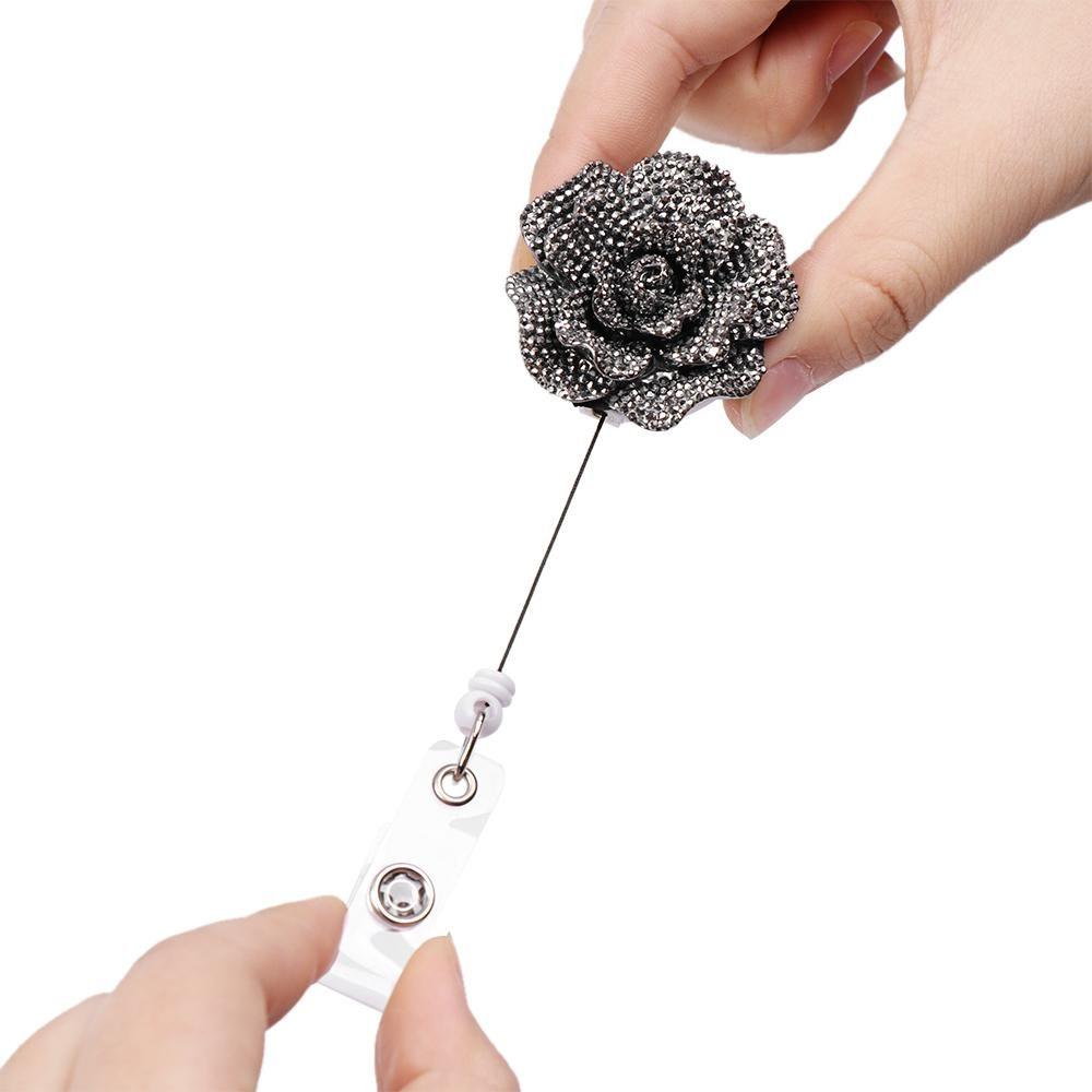 Fashion Lanyards ID Name Card Stationery Retractable Rose Shape Badges Holder Key Ring Badge Reel