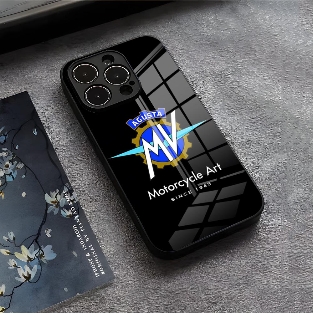 

Motorcycle Art MV A-AgustaES Phone Case For IPhone 17 Air 16 E Pro Max 15 14 13 Mini 12 Pro 11 Max Plus Black Glass Cover iPhone17ProMax