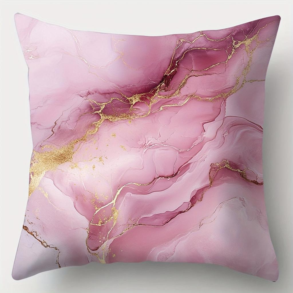 Home Decor Pink & Gold Marbled Pattern Throw Pillow Covers Pattern Cushion Cover Suitable For Sofa Bedroom Car Pillow Cover