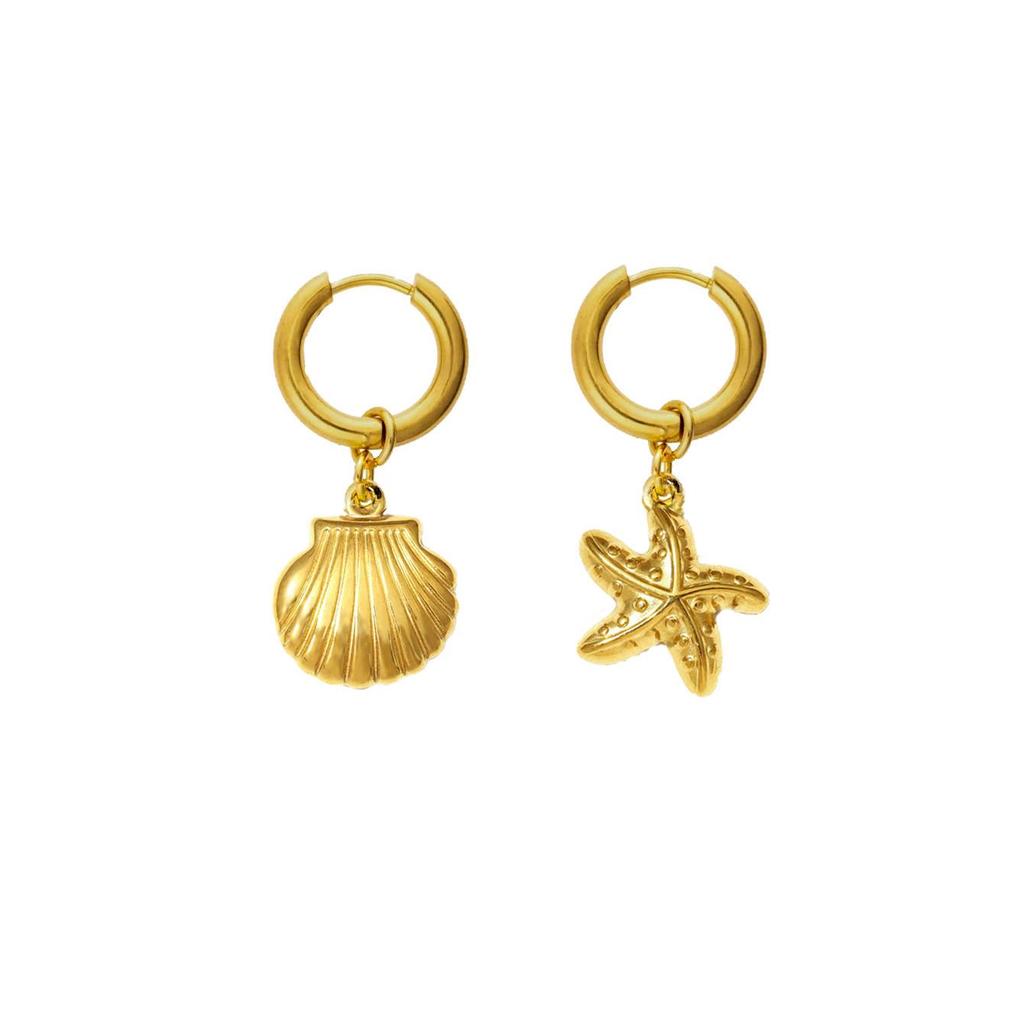 Starfish Shell Ear Cuff: European & American Fashion, Versatile Beach Vacation, Retro High-End Titanium Steel Women's Earrings.