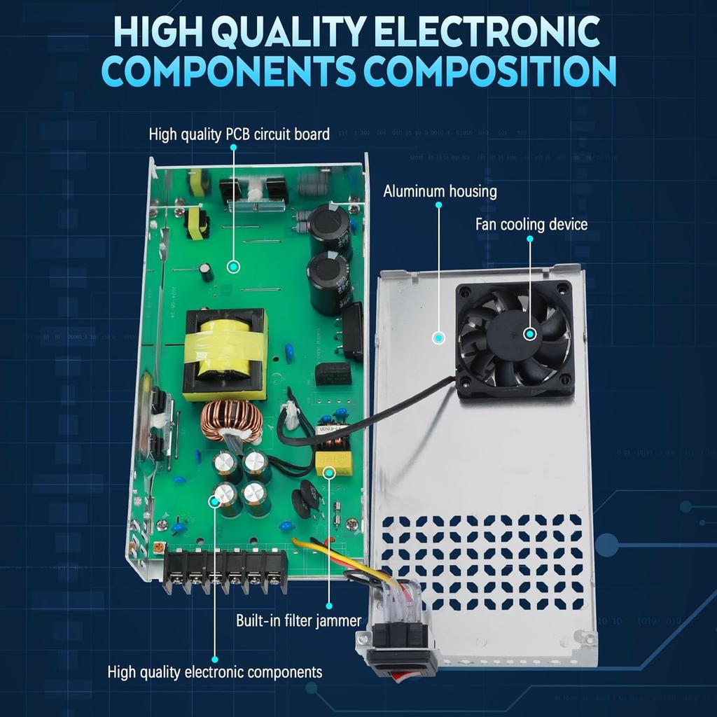 12V DC Power Supply 600W 50A AC to DC Converter Switching Power Supply for Led Strip, Motor Pump, CCTV, 3D Printer, Electronic Instruments, Lab