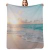 Ocean Blue Shore Sunset Throw Blanket Lightweight Warm Blanket for Indoor Outdoor Use