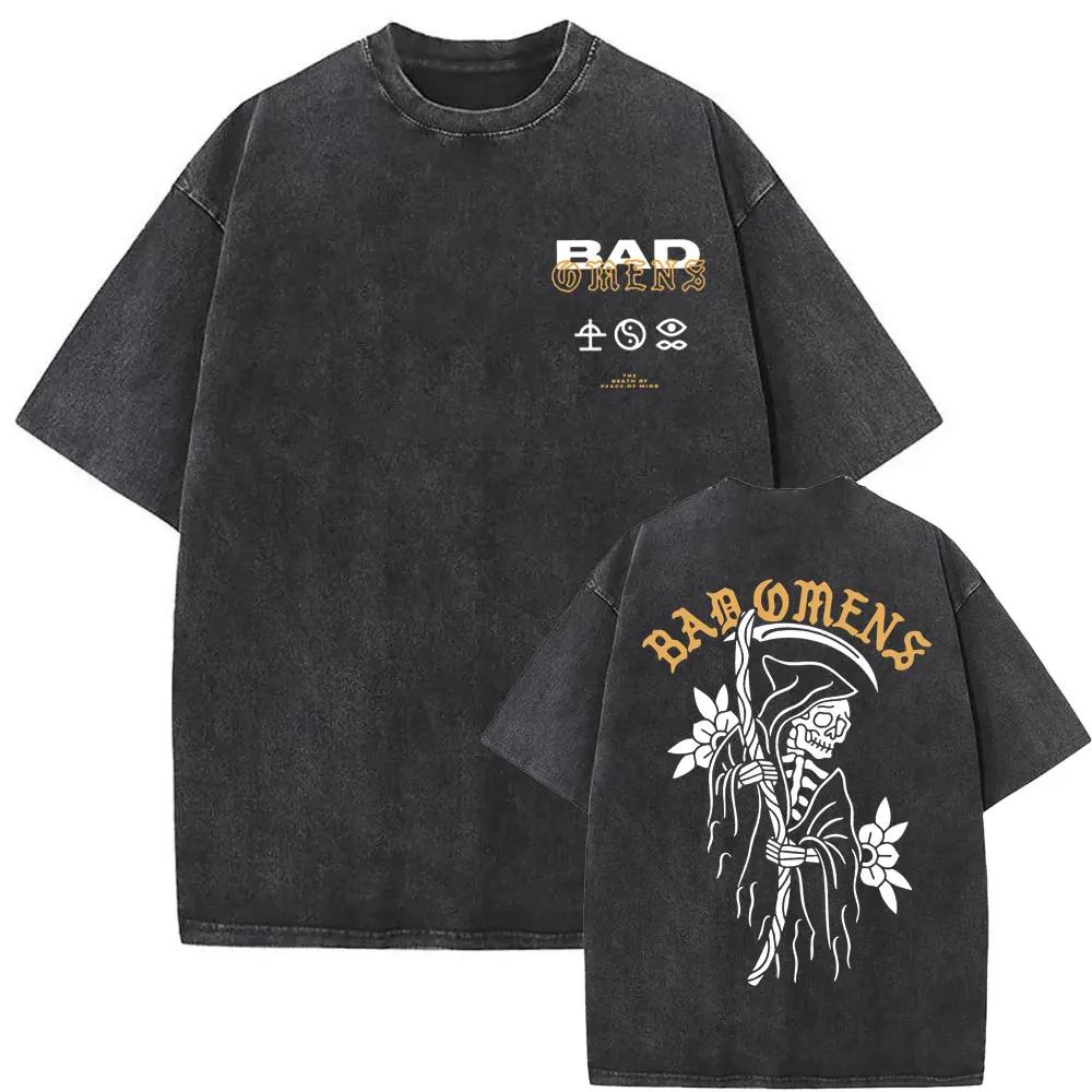 Washed Vintage Bad Omens T-Shirt Fun Moth Pattern T-Shirt Women's Fashion Casual Hip Hop Streetwear T-Shirt Women's