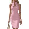 Women High Neck Sleeveless Slim Fit Bodycon Midi Dress For Banquet Party
