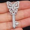 Silver Plated Butterfly Key Full CZ Pendant Necklace, Elegant Sparkling Cable Chain Necklace for Women