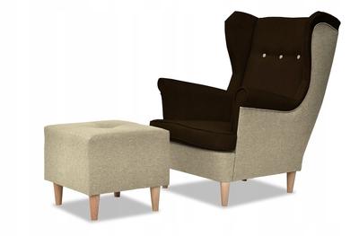 Wingback Armchair ARI with Footrest Scandinavian Beige Brown