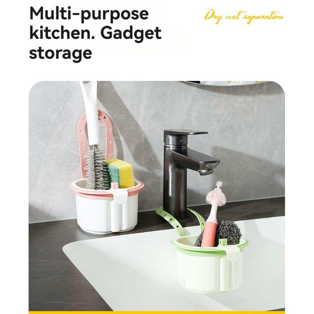 Hanging Sink Drain Basket Green Multifunctional Kitchen Sink Strainer Press Automatic Dumping Basket for Food Scraps Fruit Rinsing Sponge Stora