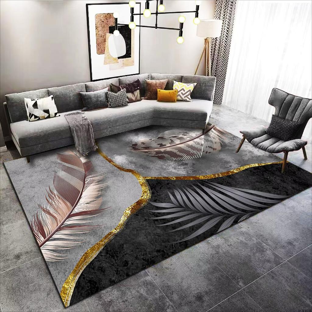 Modern Light Luxury Rugs for Living Room Feather Pattern Home Decoration Carpet Bedroom Non-slip Rug Lounge Coffee Table Mats