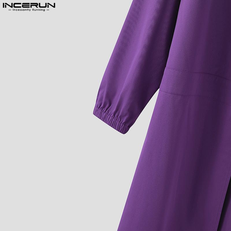 INCERUN Men Collarless Long Sleeve Open Front Long Hooded Cardigan Coats Windbreaker