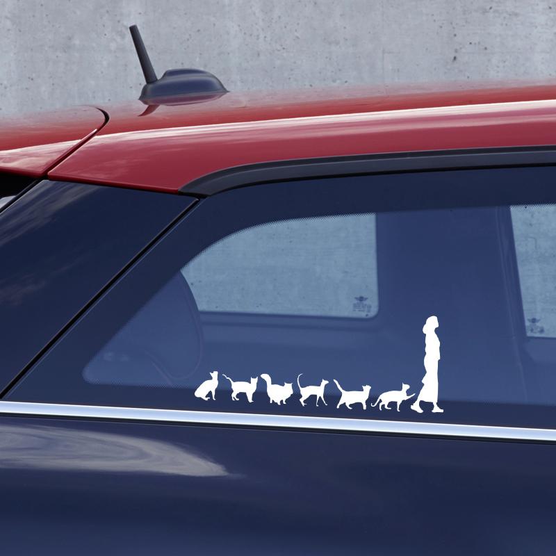 30x12cm Cat Follow Lady Cute Auto Stickers Sticker Car Windows Motorbike Bumper Laptop Decor Vinyl Decal Car Accessories